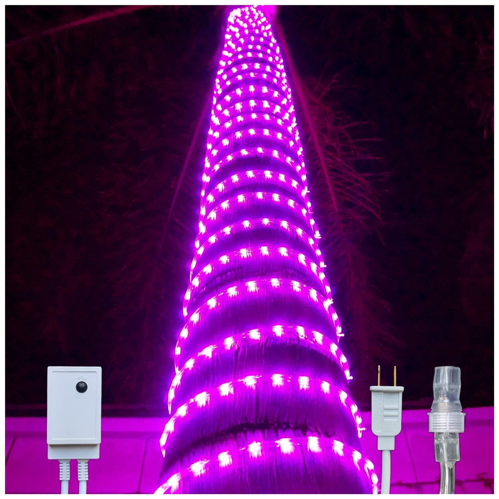 Russell Decor LED Rope Lights Christmas Decoration Lights plug with 4-Level Dimmable Controller and clips included 100 FT (Pink)