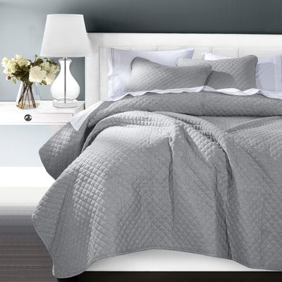 Indigo Hill by HiEnd Accents Anna Diamond Quilted Coverlet, Twin Size, Gray Solid Color, Rustic Traditional Farmhouse Style Luxury Bedding, Soft Lightweight Bed Cover