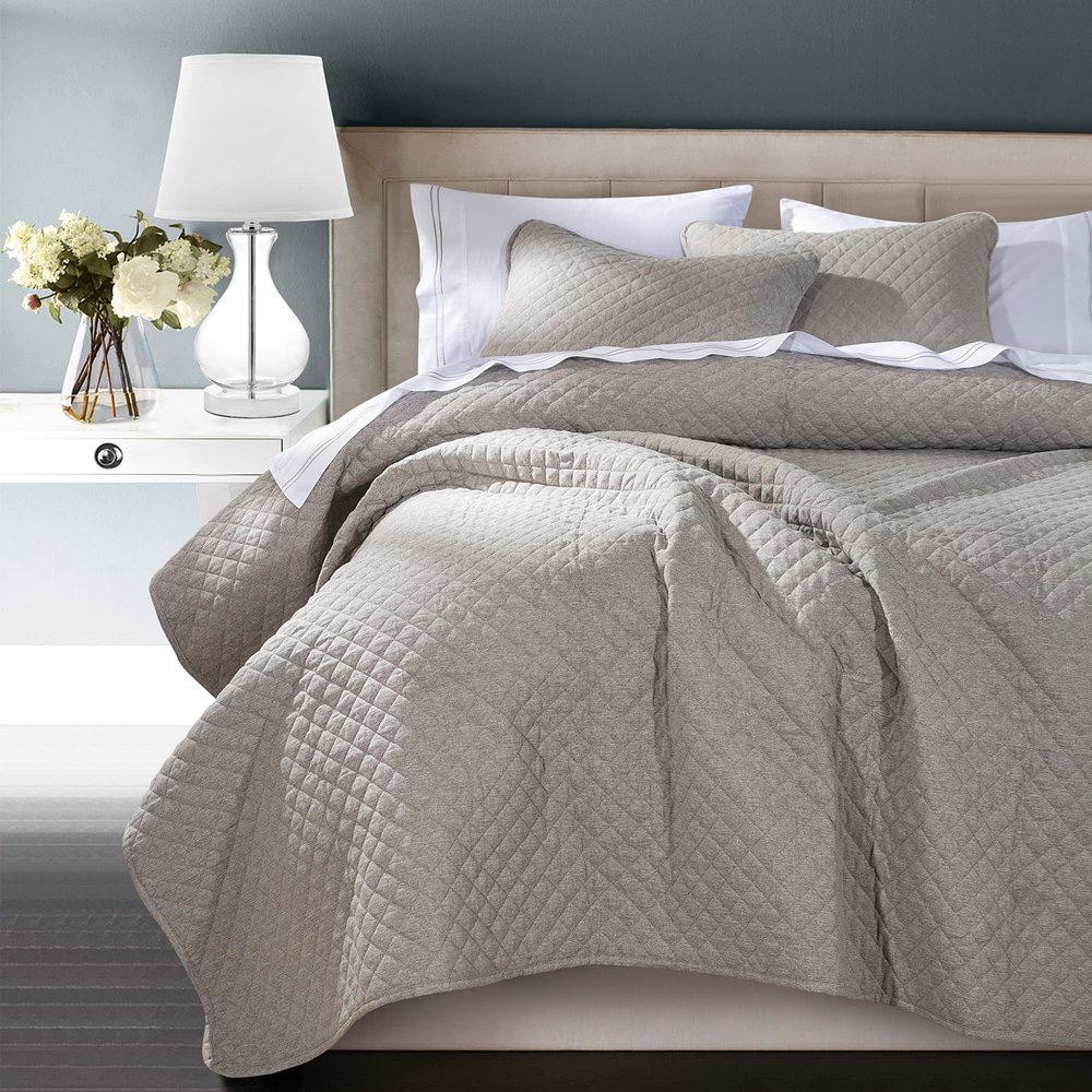 Indigo Hill by HiEnd Accents Anna Diamond Quilted Coverlet, Twin Size, Taupe Solid Color, Rustic Traditional Farmhouse Style Luxury Bedding, Soft Lightweight Bed Cover
