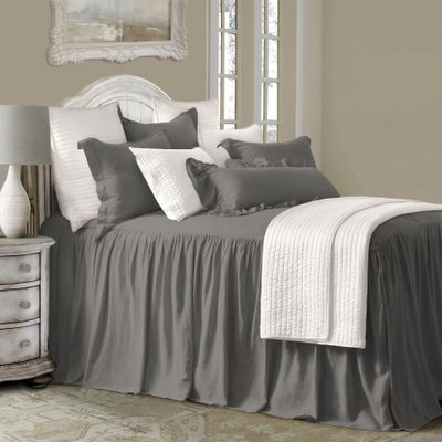 HiEnd Accents Luna Washed Linen 3 Piece Ruffle Skirt Bedspread Set with Pillow Shams, Slate Queen Size, Romantic Shabby Chic Farmhouse Style Bedding Cover Set, 1 Bed Spread and 2 Pillow Cases