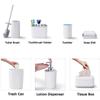 GAXQFEI Modern Bathroom Accessories Set for Home and Hotel 8-Piece Bathroom Set Including Toilet Brush Toothbrush Holder Cups Soap Dish Trash Can Lotion Dispenser and Tissue Box/White view 3