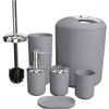 GAXQFEI Bathroom Accessories Sets 6 Piece Bathroom Set Plastic Lotion Dispenser Toothbrush Holder Bathroom Tumblers Soap Dish Trash Can Toilet Brush Set/Gray view 1