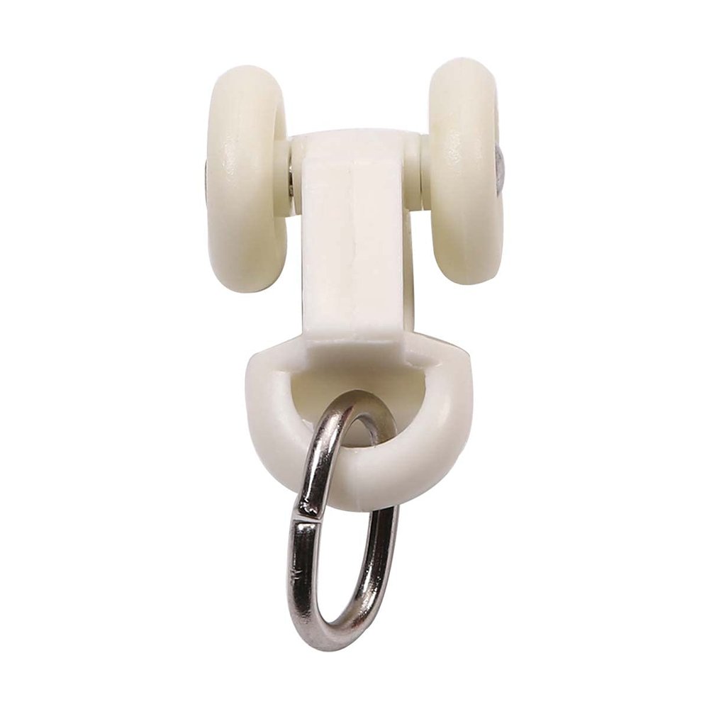 Bettomshin Curtain Track Rollers Plastic Twin Wheeled Carriers Drapery Rail Sliding Glider for Windows Shower Curtain Tracks 0.53" Dia, 50 Pcs