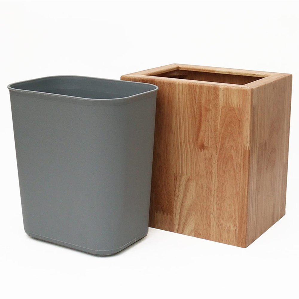 DRSFF 6L Solid Wood Nordic Garbage Bin Square Trash Can Kitchen Uncovered Rubbish Container Living Room Bedroom Waste Paper Basket Recycling Bins Creative Storage Bucket