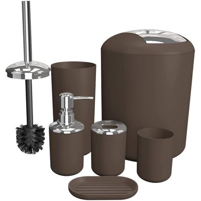 GAXQFEI Bathroom Accessories Sets 6 Piece Bathroom Set Plastic Lotion Dispenser Toothbrush Holder Bathroom Tumblers Soap Dish Trash Can Toilet Brush Set/Bronze