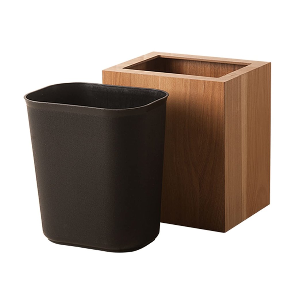 DRSFF Large Capacity Trash Durable Garbage Can 12L Waste Basket for Living Room Bedroom Bathroom Kitchen Simple-Style Wooden Rubbish Bin - Without Cover (Color : A)