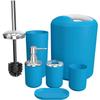 GAXQFEI Bathroom Accessories Sets 6 Piece Bathroom Set Plastic Lotion Dispenser Toothbrush Holder Bathroom Tumblers Soap Dish Trash Can Toilet Brush Set/Blue view 1
