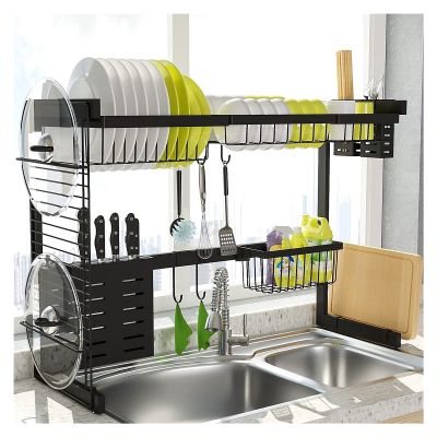 Dish drainer Over The Sink Dish Drainer, 2-Tier Dish Rack Above Sink, Multipurpose Large Dish Drying Rack Drainer with Pot Lid Holder, Kitchen Countertop Shelf Organizer with Cutlery Cutting Board Hol