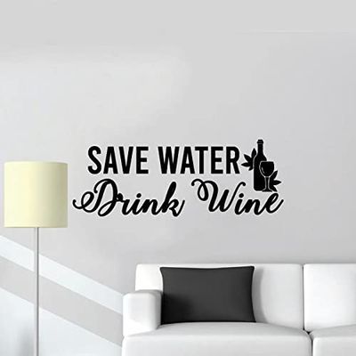 Save Water Quotes Wine Quote Wine Bottle Drinking Glass Wall Decals for Dining Room Home House Winery Restaurant Kitchen Bar Wine Cellar Decor Stickers Wall Art Vinyl Decoration Size (24x40 inch)