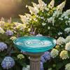 Oakestry 12-inch Crackle Glass Birdbath Bowl Outdoor Water Basin for Garden Backyard Weather-Resistant Decorative Feeder Dish Easy Clean Teal Bird Bath for Wildlife & Hummingbirds view 4