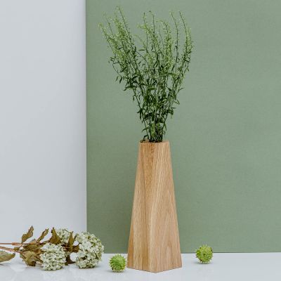 Wood vase Flower Decorative Standing Solid Wooden Geometrical vases Accessories for twig (30x9.5 Centimeters, Oak)