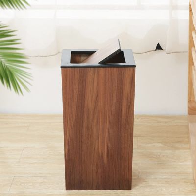 DRSFF Wooden Clamshell Trash Bin for Living Room Bedroom Creative Square Kitchen Large Rubbish Garbage Can Home Office Waste Paper Basket Storage Bucket Walnut Wood (Color : A)