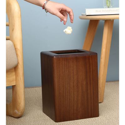 DRSFF Retro Wooden Garbage Bin Kitchen Trash Can Home Square Storage Bucket Living Room Bedroom Waste Paper Basket Bathroom Rubbish Container with Plastic Inner Cylinder