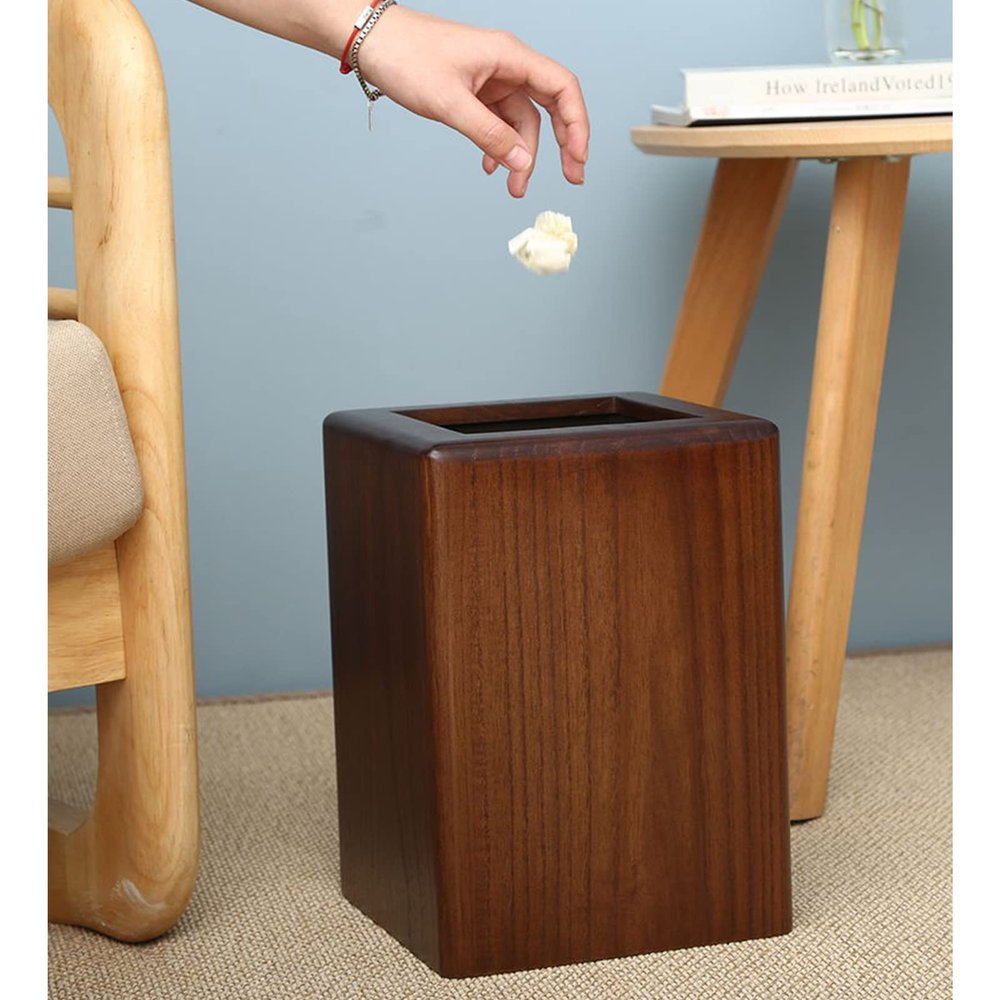 DRSFF Retro Wooden Garbage Bin Kitchen Trash Can Home Square Storage Bucket Living Room Bedroom Waste Paper Basket Bathroom Rubbish Container with Plastic Inner Cylinder