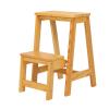 Wooden Step Stool Ladder Chair 2-Step, Folding Kitchen Step Large Steps Ladder Multifunction Safety Non-Slip Tread for Kitchen Bathroom Office, Yellow view 1