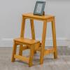 Wooden Step Stool Ladder Chair 2-Step, Folding Kitchen Step Large Steps Ladder Multifunction Safety Non-Slip Tread for Kitchen Bathroom Office, Yellow view 3