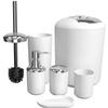 GAXQFEI Bathroom Accessories Sets 6 Piece Bathroom Set Plastic Lotion Dispenser Toothbrush Holder Bathroom Tumblers Soap Dish Trash Can Toilet Brush Set/White view 1