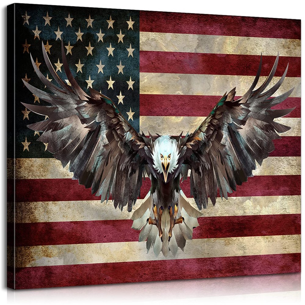 American Flag Canvas Wall Art American Bald Eagle Flags for Room Independence Day Patriotic Decorations Country Flags Art Office Wall Decor American Flag Decor for Home Ready to Hang (28''Hx40''W)