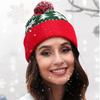 Aksod Christmas Beanie Hat Cable Knitted Snowflake Hat Crochet Xmas Holiday Hat with Pom Pom Warm Soft Winter Cap for Christmas New Year Festive Holiday Party Supplies (B) Red view 2