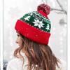 Aksod Christmas Beanie Hat Cable Knitted Snowflake Hat Crochet Xmas Holiday Hat with Pom Pom Warm Soft Winter Cap for Christmas New Year Festive Holiday Party Supplies (B) Red view 3