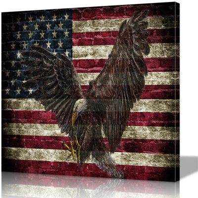American Flag Wall Decor Wooden American Flag Wall Decor Military Wall Decor Patriotic Wall Decor American Flag Wooden Wall Art Army Poster Eagle Wall Art for Bedroom Living Room Decor (12''Hx18''W)