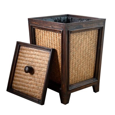 DRSFF Wooden Waste Paper Bin Bedroom Garbage Can Office Trash Recycling Bins | Under Desk Storage Paper Basket | Living Room Rubbish Bucket with Lid