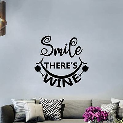 Smile There's Wine Quotes Wine Quote Wine Bottle Drinking Glass Wall Decals for Dining Room Home House Winery Restaurant Kitchen Bar Cellar Decor Stickers Wall Art Vinyl Decoration Size (10x10 inch)