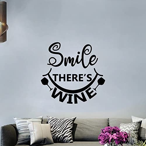 Smile There's Wine Quotes Wine Quote Wine Bottle Drinking Glass Wall Decals for Dining Room Home House Winery Restaurant Kitchen Bar Cellar Decor Stickers Wall Art Vinyl Decoration Size (10x10 inch)