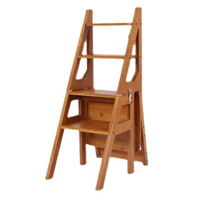 LHYZF Portable Folding Ladder Chair, Wooden 4 Steps Ladder Chair Multifunction Stepladder and Dinner Chairs Combination for Kitchen and Office Library