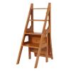 LHYZF Portable Folding Ladder Chair, Wooden 4 Steps Ladder Chair Multifunction Stepladder and Dinner Chairs Combination for Kitchen and Office Library view 1