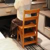 LHYZF Portable Folding Ladder Chair, Wooden 4 Steps Ladder Chair Multifunction Stepladder and Dinner Chairs Combination for Kitchen and Office Library view 3