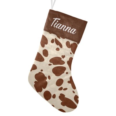 CUXWEOT Personalized Cow Print Christmas Stocking Customize Name Xmas Socks for Family Holiday Decorations Gift 17.52 x 7.87 Inch