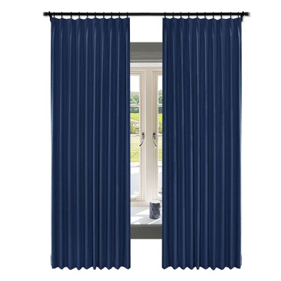 Fcosie Navy Blue Blackout Curtains Pinch Pleated Drapes for Traverse Rod Flax Texture Panels (50 x 84 Inch, Set of 2), Living Room Window Curtains with Blackout Lining