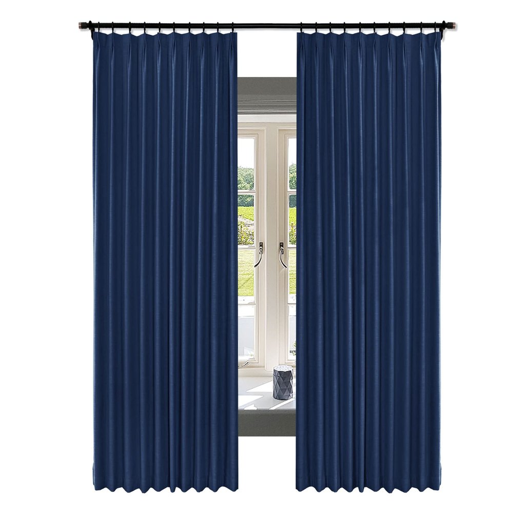 Fcosie Navy Blue Blackout Curtains Pinch Pleated Drapes for Traverse Rod Flax Texture Panels (50 x 84 Inch, Set of 2), Living Room Window Curtains with Blackout Lining