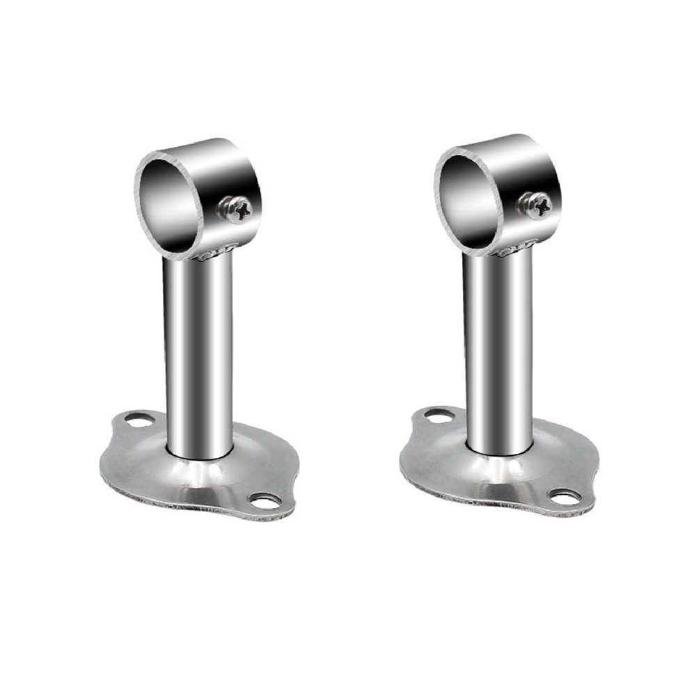 2PCS Curtain Rod Bracket Stainless Steel Ceiling Mount Rod Holder 25mm Diameter 250mm Height Closet Rod End Support Holder Pipe Flange Socket Round Base with Iron Expansion