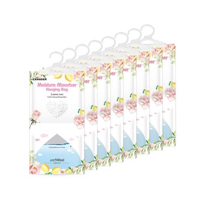 CANAGER Hanging Moisture Absorber, Lemon Rose Moistureproof Hanging BagDehumidifier Bag (8 packs) Hanging Closet Dehumidifier Bags, Moisture Absorb 12.5 oz