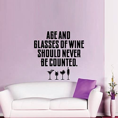 Age and Glasses Quotes Wine Quote Wine Bottle Drinking Glass Wall Decals for Dining Room Home House Winery Restaurant Kitchen Bar Wine Cellar Decor Stickers Wall Art Vinyl Decoration Size (10x10 inch)