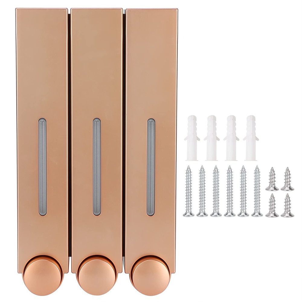 420MLx3 Wall Mounted Soap Dispenser, Shower Gel Shampoo Container, Hand Washing Liquid Dispenser for Bathroom Kitchen(Rose Gold)