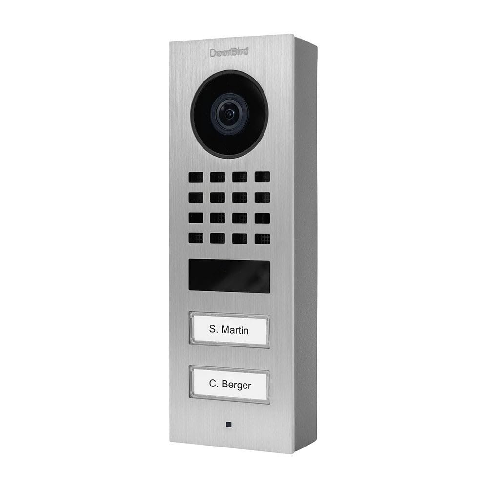 DoorBird IP Video Door Station D1102V Surface-Mount, Stainless Steel V2A, Brushed, 2 Call Buttons, incl. Surface-mounting housing