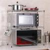 CGF- Microwave Stand, 2-Tier Multifunctional Microwave Ovens Countertop, Stainless Steel Fine Mesh Silver Kitchen Shelf with 4 Hooks view 1