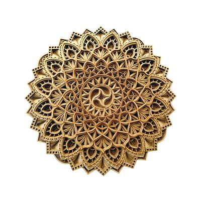 BHDecor Home Wall Decor Multilayered Laser Cut Carved Elegant Wooden Mandala Hanging MDF Panels for Decoration - Rustic Contemporary Artwork 14.1 x 14.1 inch (36cm), Natural Wood