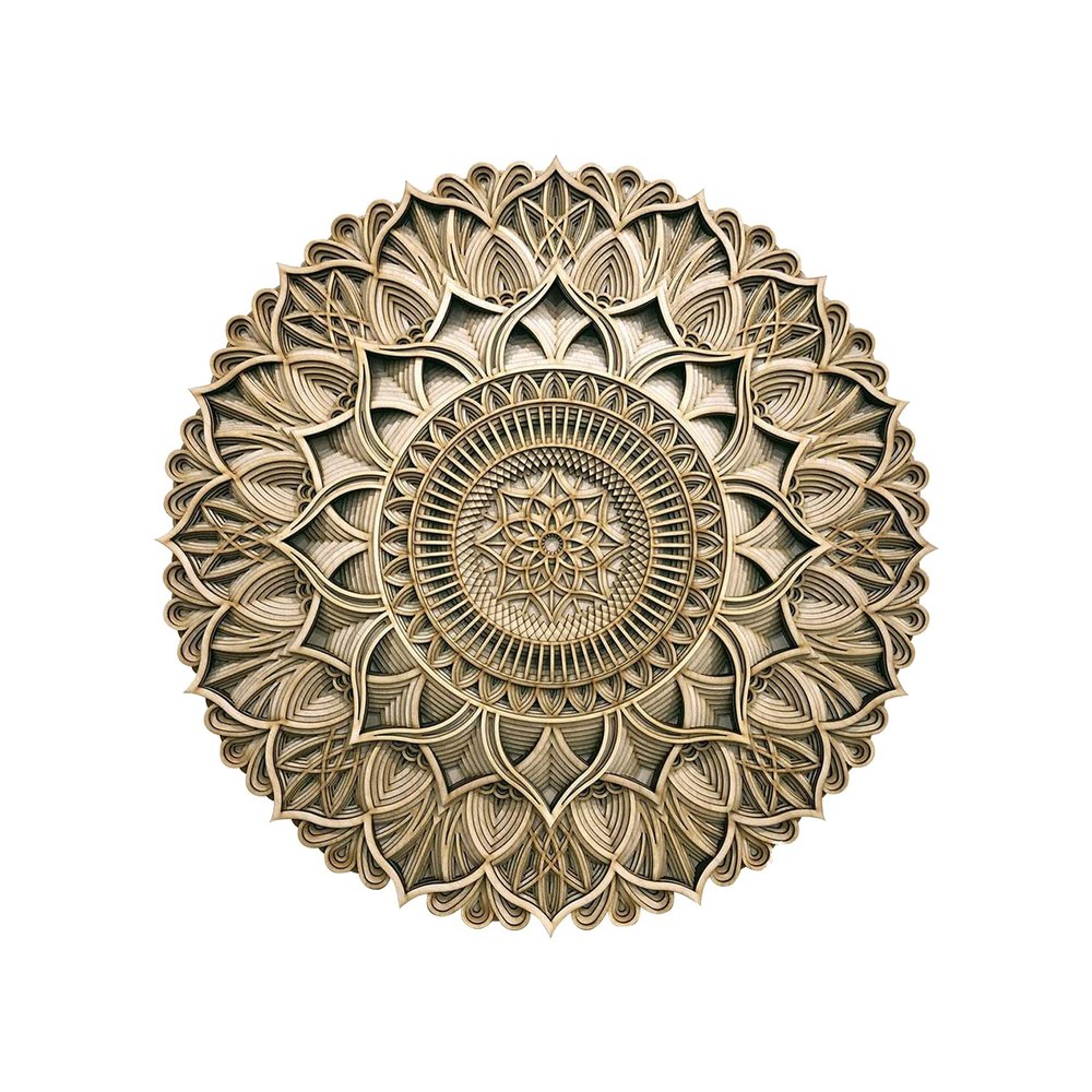 BHDecor Home Wall Decor  Multilayered Laser Cut Carved Elegant Wooden Mandala Hanging MDF Panels for Decoration - Rustic Contemporary Artwork 14.1 x 14.1 inch (36cm), Natural Wood