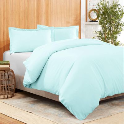 800 TC 3Pc Duvet Cover Set Giza Egyptian Long Staple Giza Cotton Solid Color Soft and Breathable with Zipper Closure - Olympic Queen Aqua Solid