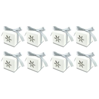 DOITOOL 40 pcs Candy Box Candy Favor Box Wedding Hollowed- Out Snowflake Shape Design with Ribbon for Guest (Snowflake Silver+ White