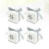 DOITOOL 40 pcs Candy Box Candy Favor Box Wedding Hollowed- Out Snowflake Shape Design with Ribbon for Guest (Snowflake Silver+ White view 3