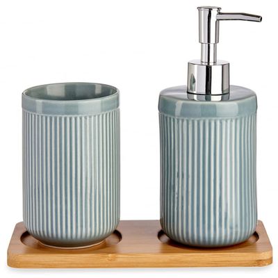 ARTE REGAL Bathroom Accessories Set Ceramic Bamboo Tray, Assorted, Normal