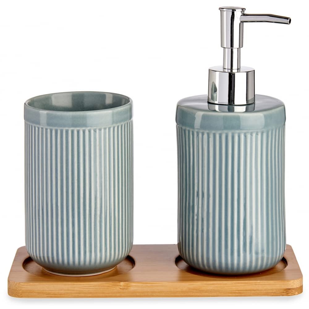 ARTE REGAL Bathroom Accessories Set Ceramic Bamboo Tray, Assorted, Normal