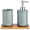 ARTE REGAL Bathroom Accessories Set Ceramic Bamboo Tray, Assorted, Normal view 1