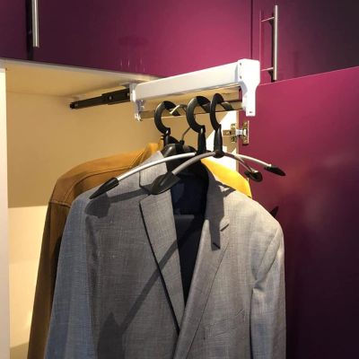 DONGYUE Wardrobe Telescopic Clothes Rail, Pull-Out Hanger Adjustable 30-60 Cm Metal Base, Used to Store Pants Clothes, Can Save Wardrobe Space Closet Storage Rack-White (Size : 55cm/21.6in)