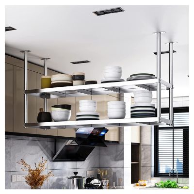 304 Stainless Ceiling Hanging Shelf, Steel Shelf Kitchen Restaurant Bar Living Room Ceiling Hanger Hanging Flower Shelf Decoration,Wrought Iron Bar (Size : 90X35X80CM)